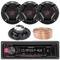 Kenwood KDC118 Car CD Player Receiver AUX Radio - Bundle Combo With 4x JVC CSDR620 6.5" Inch 300-Watt 2-Way Black Audio Coaxial Speakers + Enrock 50 Feet 18-Gauge Speaker Wire