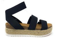 Soda Clip Womens Casual Espadrilles Trim Flatform Studded Wedge (6, Black S)