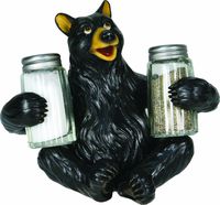 River's Edge Hand Painted Poly Resin Salt and Pepper Shaker Set (Black Bear)