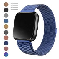 Meikeio Metal Replacement Bands Compatible for Fitbit Versa/Versa Lite Edition/Versa 2, Stainless Steel Metal Bracelet(Diamond Blue,Small)