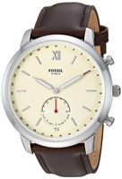 Fossil Men's Hybrid Smartwatch Stainless Steel Watch with Leather Strap, Brown, 21.1 (Model: FTW1177)
