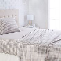 AmazonBasics Lightweight Super Soft Easy Care Microfiber Sheet Set with 16" Deep Pockets - Full, Taupe Gingham