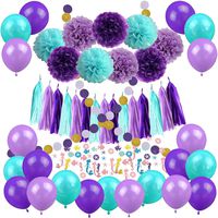 Mermaid Party Decorations, Cocodeko 57 Pcs Pom Poms Paper Tassel Polka Dot Garland Mermaid Confetti Balloons for Mermaid Birthday Baby Shower Frozen Under the Sea Party Supplies - Teal Lavender Purple