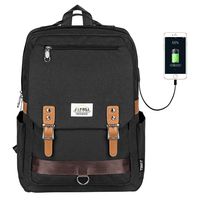 College Vintage Backpack Fashion 15.6" Laptop Rucksack with USB Charging(Black)