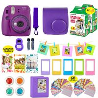 Fujifilm Instax Mini 9 Camera Purple + 40 Instant Fuji-Film Sheets, Instant Camera Case + 14 PC Instax Accessories Bundle, Fuji Mini 9 Kit Gift, 2 Albums, Lenses, 5 Desk Frames+ 60 Stickers