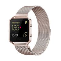 Akale Metal Band Compatible with Fitbit Blaze, Small and Large Stainless Steel Band with Metal Frame Replacement Strap Wristband for Fit bit Blaze Smart Fitness Watch, Women Men(Champagne Large-A)