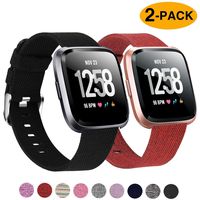Welltin 2 Pack Bands Compatible with Fitbit Versa/Fitbit Versa 2 / Fitbit Versa Lite for Women Men, Breathable Woven Fabric Strap, Adjustable Replacement Wristband for Fitbit Versa Smart Watch
