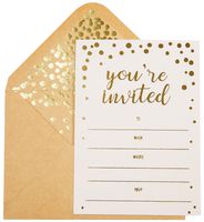 50 Pack Invitation Card - Elegant Greeting Cards With ''You Are Invited'' Embossed In Gold Foil Letters - For Wedding, Bridal Shower, Birthday Invitations - 52 Kraft Envelopes Included - 4" x 5.75"