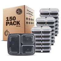 Freshware Meal Prep Containers [150 Pack] 3 Compartment with Lids, Food Storage Containers, Bento Box | BPA Free | Stackable | Microwave/Dishwasher/Freezer Safe, Portion Control, 21 Day Fix (24 oz)