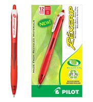PILOT RexGrip BeGreen Refillable & Retractable Ballpoint Pens, Medium Point, Red Ink, Dozen Box (32372)