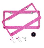 BLVD-LPF Hot Pink Crystal Rhinestone License Plate ABS Chrome Frame with Crystal Screw Caps - Set of 2 Frames