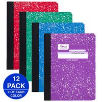 Mead Composition Notebooks, Comp Books, Wide Ruled Paper, 100 Sheets, 9-3/4" x 7-1/2", Fashion, Assorted Colors, 12 Pack (73389)