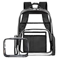 NiceEbag Heavy Duty Clear BackpackStadium Approved Transparent Backpack See Through Bookbag with Pencil-Case for Adults Work Travel(15.6",Black)