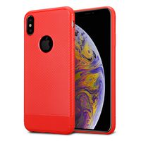Kit Me Out World Carbon Series Case Designed for iPhone Xs Max, Full Matte Slim Fit Flexible TPU Minimal Durable Protection Case Cover Brushed Carbon Fiber Effect (Red)