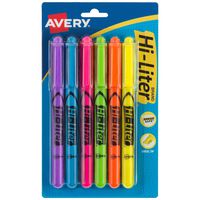 Avery Hi-Liter Pen-Style Highlighters, Smear Safe Ink, Chisel Tip, 6 Assorted Color Highlighters (23565)