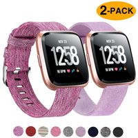 Welltin 2 Pack Bands Compatible with Fitbit Versa/Fitbit Versa 2 / Fitbit Versa Lite for Women Men, Breathable Woven Fabric Strap, Adjustable Replacement Wristband for Fitbit Versa Smart Watch