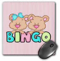 3dRose LLC 8 x 8 x 0.25 Inches Mouse Pad, Cute Bingo Bears with Text on Striped Background (mp_104475_1)