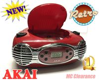 Akai CD/FM Portable Boombox CE2200R Retro Style Limited Edition FM PLL Radio with LCD Display + Line in - Red