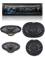 Pioneer Stereo Single DIN Bluetooth In-Dash USB MP3 Auxiliary AM/FM/Digital Media Pandora and Spotify Car Stereo Receiver with Pair of 6.5" and Pair of 6x9" Alphasonik Speakers