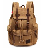 HuaChen Vintage Canvas Leather Backpack AUGUR Hiking Daypacks Computers Laptop School Bag Shoulder Backpacks Unisex Casual Rucksack Satchel Bookbag Mountaineering Bag for Men Women (M32_Khaki)