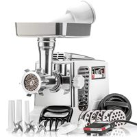 STX Turboforce II"Platinum" w/Foot Pedal Heavy Duty Electric Meat Grinder & Sausage Stuffer: 6 Grinding Plates, 3 S/S Blades, 3 Sausage Tubes, Kubbe, 2 Meat Claws, Burger-Slider Patty Maker - White