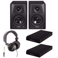 Tascam VL-S3BT 14 Watt 2-Way Powered, Bluetooth Desktop Monitors with Knox Gear Isolation Pads and Headphones