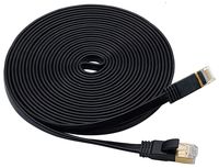 AAOTOKK Cat7 Ethernet Cable,10 Gigabit 600Mhz Black Flat Male RJ45 Network Patch Internet LAN Wire Shielded Cable for Modem, Router, PC, Mac, Laptop, PS2, PS3, PS4, Xbox, and Xbox 360 Black(5M/16 ft)