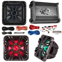 Car Subwoofer And Amp Combo: Kicker 11S10L74 10" Audio Subwoofer Speaker + 10" Charcoal Grill With LED Lighting + Lanzar 2000W Mono Block Stereo Amplifier + 8 Gauge Marine Amplifier Installation Kit