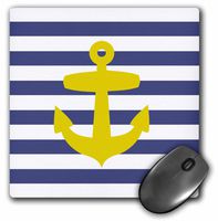 3dRose Retro Nautical Golden Yellow Anchor, navy blue sailor stripe - Mouse Pad, 8 by 8 inches (mp_57478_1)