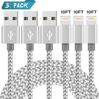 Penn MFi Certified iPhone Charger Lightning Cable 3Pack 10FT Nylon Braided Compatible iPhone Xs/Max/XR/X/8/8Plus/7/7Plus/6S/6S Plus/SE/iPad/Nan Grey White