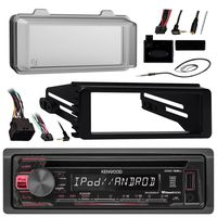 Kenwood KDC168U Radio USB AUX CD Player Receiver W/ Cover - Bundle With Install Dash Kit + Handle Bar Control + Enrock Antenna for 98 2013 Harley Touring Flht Flhx Flhtc Motorcycle Bike