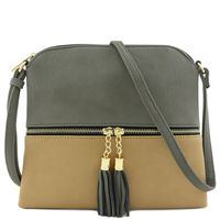 Lightweight Medium Crossbody Bag with Tassel (Grey/Taupe)