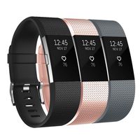 Keasy Bands Compatible with Fitbit Charge 2, Soft Adjustable Replacement Wristbands Strap for Charge 2, 3 Colors in 1 Pack (Black/Gray/Rose Gold, Small(5.5"-6.7"))