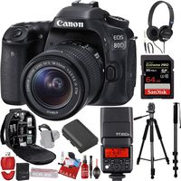 Canon EOS 80D DSLR Camera with 18-55mm Lens + Godox Speedlite Flash (PRO Model) + 128GB Sandisk Extreme (PRO Model) Memory Card + Backpack + Tripod + More Accessories
