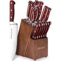 Knife Set, 15-Piece Kitchen Knife Set with Block Wooden, Manual Sharpening for Chef Knife Set, German Stainless Steel, Emojoy (3.Oak Wood)