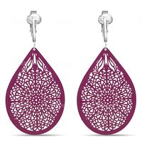 Aloha Earrings Lovely Victorian Filigree Clip On Earrings for Women Clip-ons, Lightweight Teardrop Leaf Dangle (Large Filigree- Magenta)
