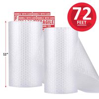 enKo (2 Pack) 12 inch x 72 feet Bubble Cushioning Wrap Roll Perforated 20 Fragile Sticker Labels for Moving Shipping Packing Boxes Supplies