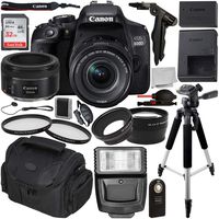 Canon EOS 800D DSLR Camera with 18-55mm is STM & 50mm f/1.8 STM Lens & Essential Accessory Bundle - Includes: SanDisk Ultra 32GB SDHC Memory Card + Wide Angle & Telephoto Lens Attachments + More