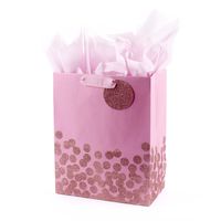 Hallmark 13" Large Gift Bag with Tissue Paper (Pink Glitter Dots) for Baby Showers, Birthdays, Bridal Showers, Easter, Sweetest Day and More