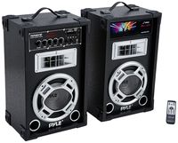 Pyle Dual 800 Watt Powered PA Bluetooth Speaker System Disco Jam Two-Way DJ Speakers | karaoke machine | USB/SD Card Readers, FM Radio, 3.5 mm AUX Input (Active & Passive Speakers) (PSUFM837BT)