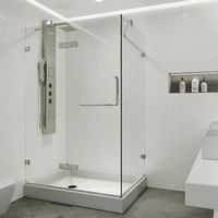 VIGO 32 x 48 Inch Frameless Rectangular Hinged-Pivot Shower Door Enclosure with Magnetic Waterproof Seal Strip/304 Stainless Steel Hardware/Tempered Glass/Brushed Nickel Finish/Left Drain Base Included