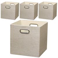 Posprica Collapsible Storage Cubes,11×11 Heavy Duty Fabric Stroage Bins,4pcs, Beige