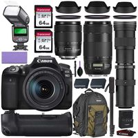 Canon EOS 90D DSLR Camera w/Canon 18-135mm is USM, Canon 70-300mm is II USM & Commander 420-800mm Telephoto Lens + Elegant Accessory Kit (2X 64GB Memory Card, Canon Backpack, TTL Flash & More.)