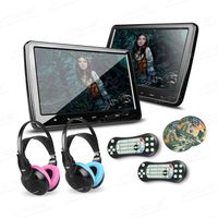 XTRONS 2X 10.1 Inch Twins HD Digital Screen Car Headrest DVD Player Ultra-Thin Detachable Touch Button HDMI Port with One Pair of Children IR Headphones(Blue&Pink)