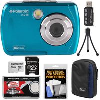 Polaroid iS048 Waterproof Digital Camera (Teal) with 16GB Card + Case + Mini Tripod + Kit