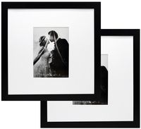 12x12 Black Wood Gallery Picture Frame with 5x7 Mat - Pack of Two Frames - Wide Molding - Great for Scrapbooking - Includes Both Attached Hanging Hardware and Desktop Easel - Display Pictures 12 x 12