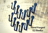 Wrought Iron Hooks- Nail Hooks- For Hanging -Set of 12- Black Hand Forged Wrought Iron Hooks