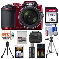 Nikon Coolpix B500 Wi-Fi Digital Camera (Red) with 16GB Card + Case + Batteries & Charger + Tripod + Kit