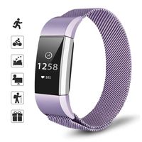TOMALL Metal Bands Compatible for Fitbit Charge 2,Stainless Steel Metal Replacement Wristband for Women Men (Large, Purple)