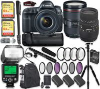 Canon EOS 5D Mark IV DSLR Camera with 24-105mm F/4L is II USM Lens & Sigma 70-300mm Lens + 2X 64GB Sandisk Extreme Memory + Auto TTL Flash (Guide # 58/190 ft) + 60" Portable Tripod + Professional Kit